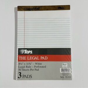 tops the legal pad legal pad, 8-1/2 x 11-3/4 inches, perforated, white 3 Pads
